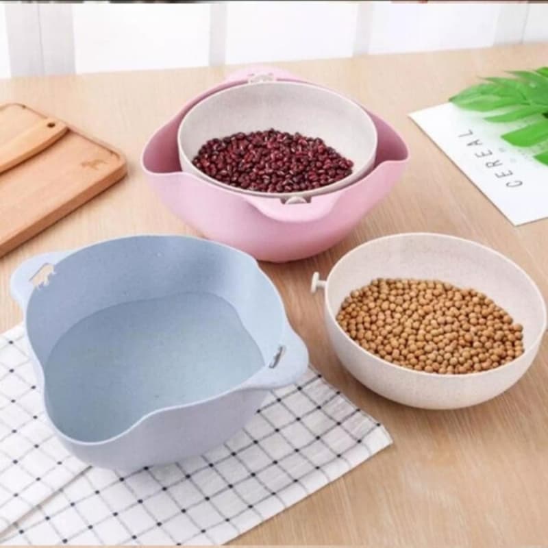 Double Drain Basket 360° Rotation Rice Sieve Fruit Vegetable Storage Baske