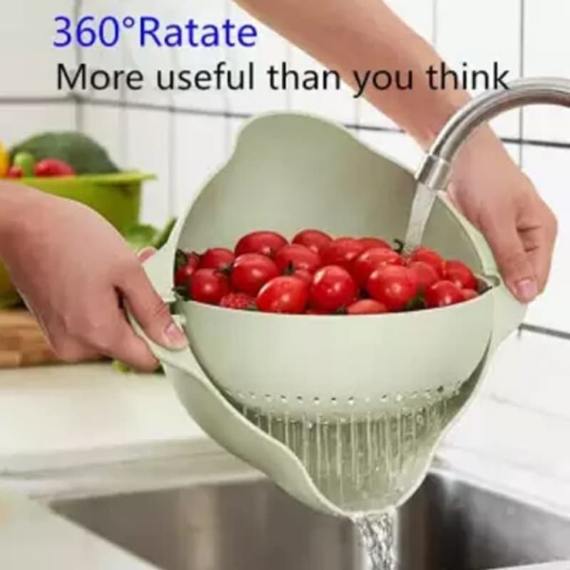Double Drain Basket 360° Rotation Rice Sieve Fruit Vegetable Storage Baske