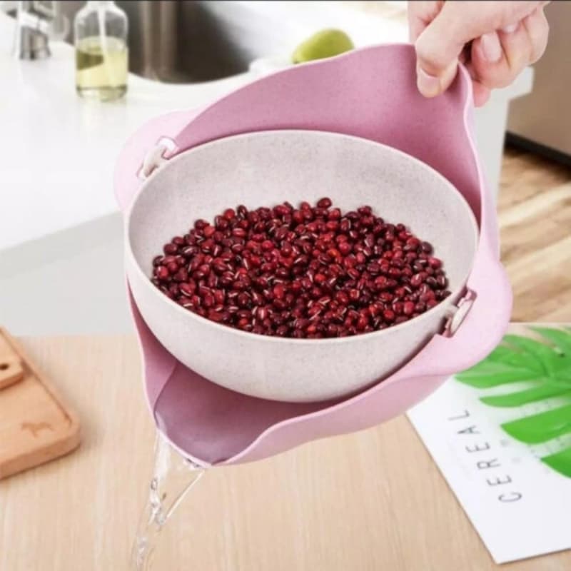 Double Drain Basket 360° Rotation Rice Sieve Fruit Vegetable Storage Baske