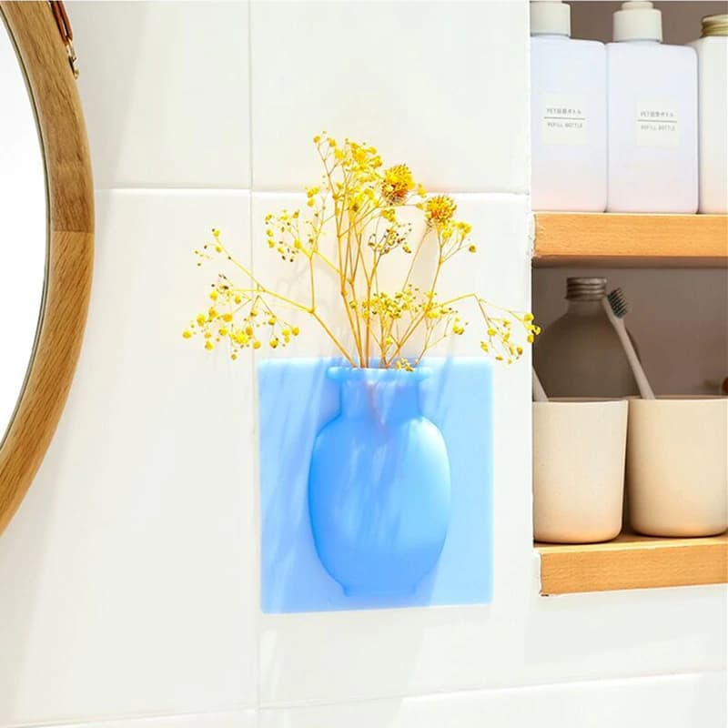 Pack of 3 Unique Magic Rubber Silicone Sticky Flower Wall Hanging Vase Cont