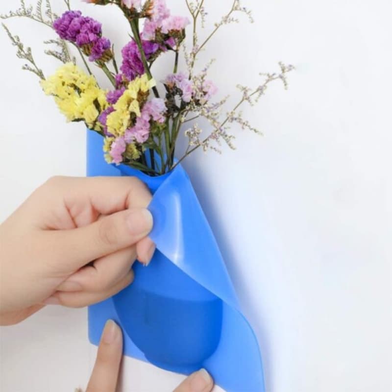Pack of 3 Unique Magic Rubber Silicone Sticky Flower Wall Hanging Vase Cont