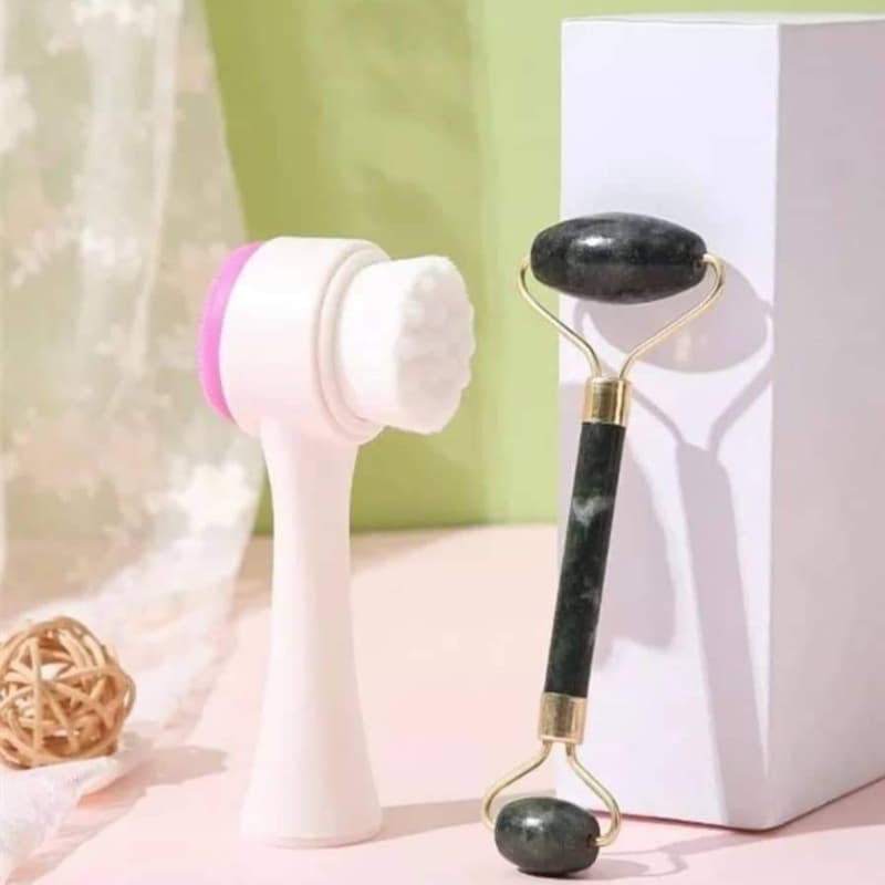Jade Roller & Facial Cleansing Brush 2-in-1