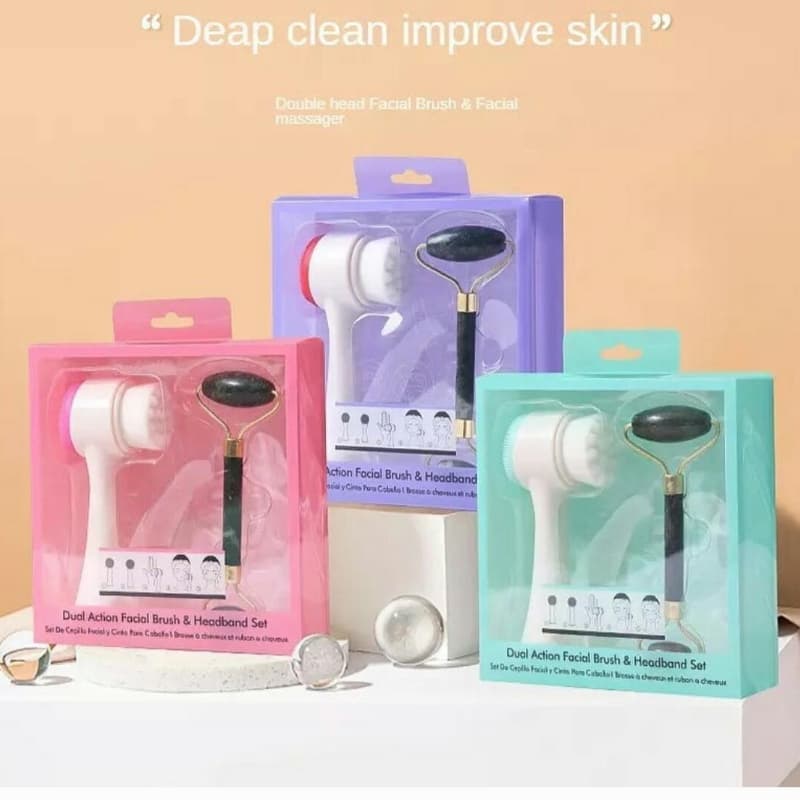 Jade Roller & Facial Cleansing Brush 2-in-1