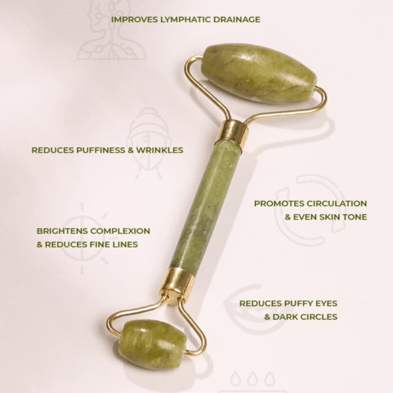 JADE FACE ROLLER FREE GUA SHA STONE COMBO SET