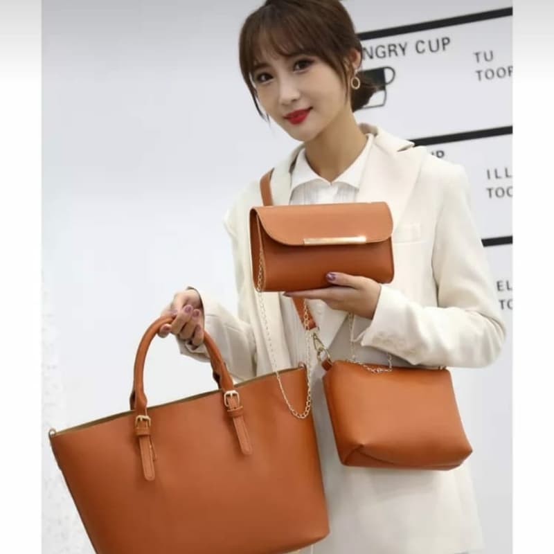 3 pcs Leather Hand Bag 4 Colors