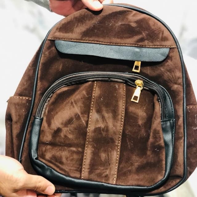 Brown Velvet College Backpack