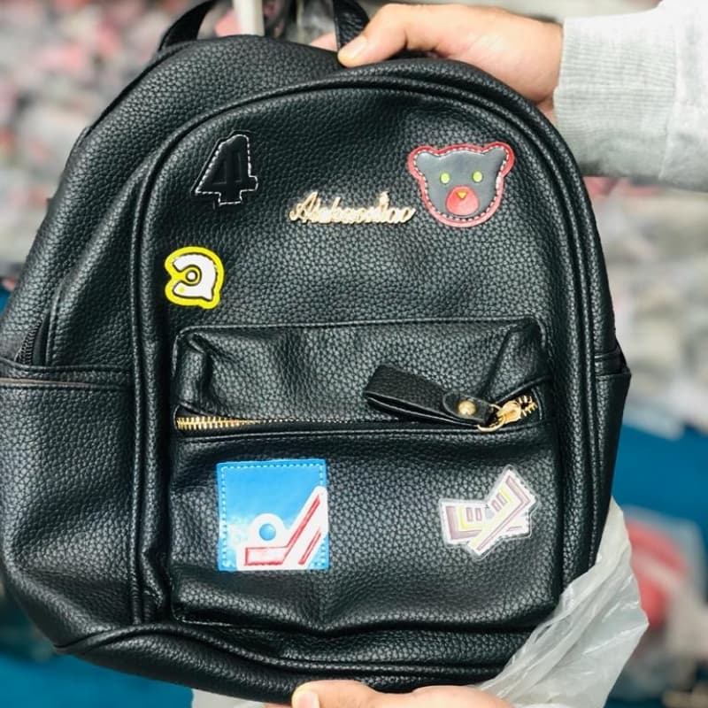 Black Leather Stylish College Backpack