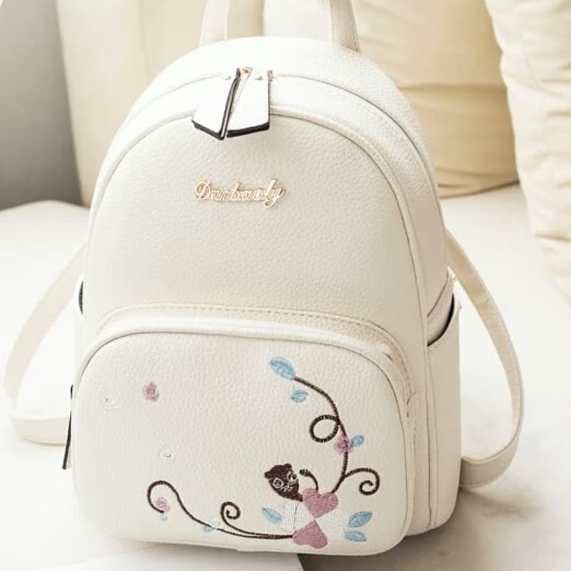 White with Embroidery College Backpack