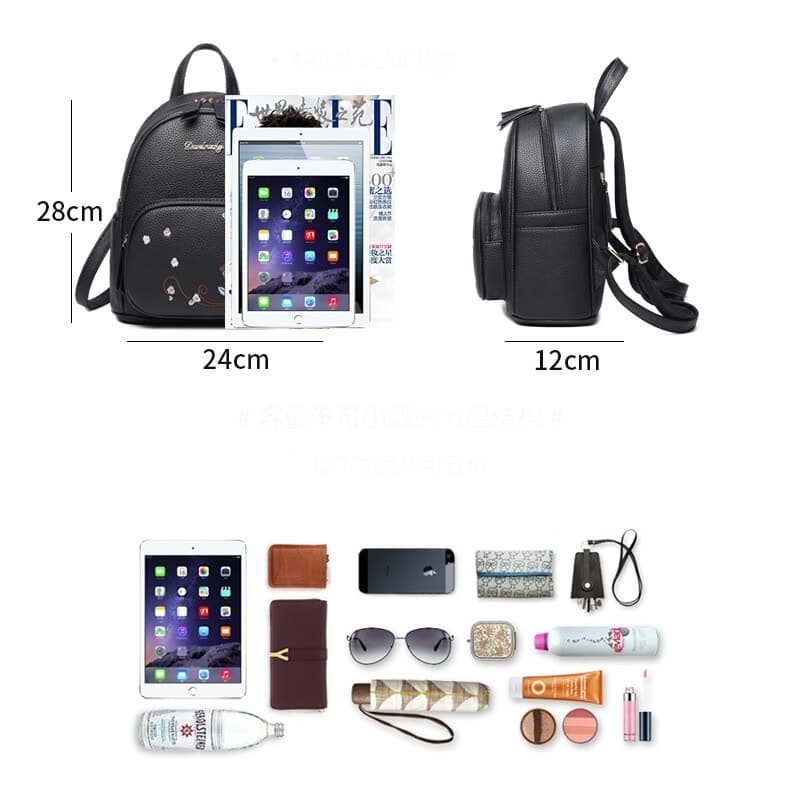 White with Embroidery College Backpack