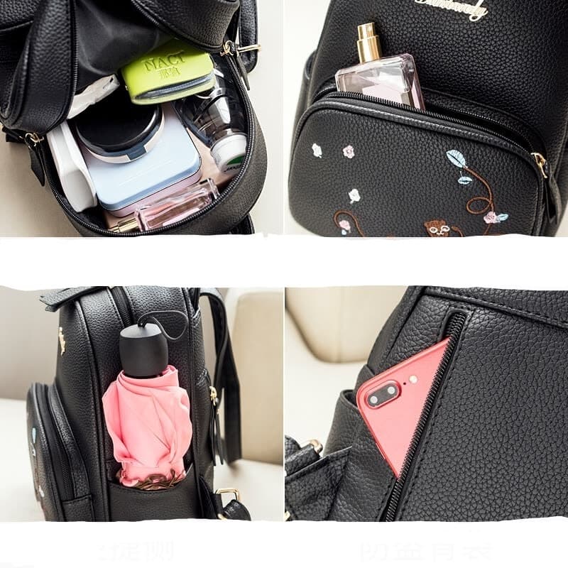 White with Embroidery College Backpack