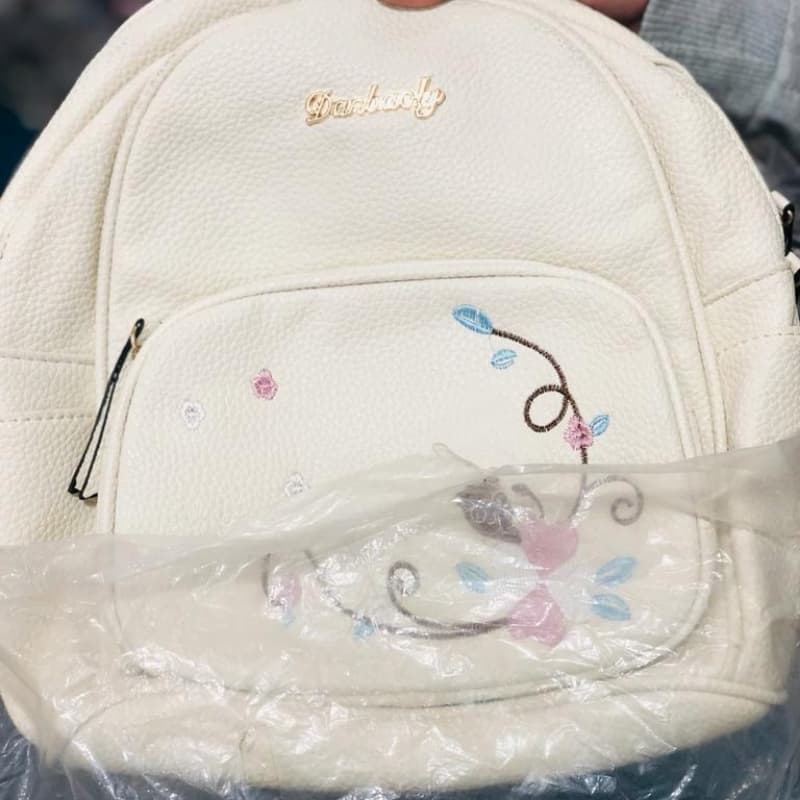 White with Embroidery College Backpack